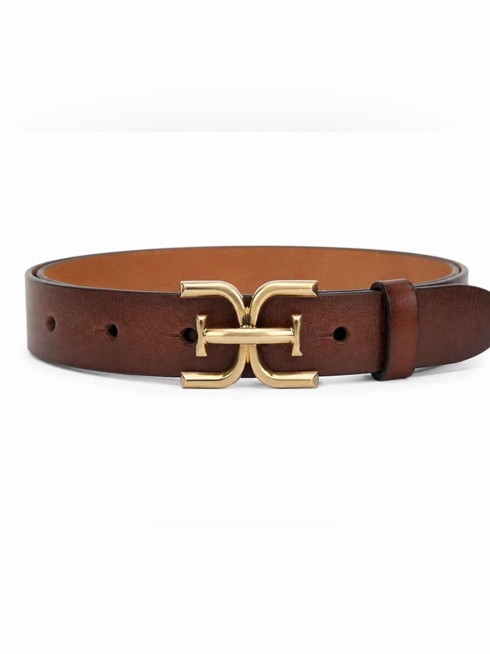 Sam Edelman New York Brown Leather Belt with Gold Tone Buckle Womens Size XL - Picture 1 of 11